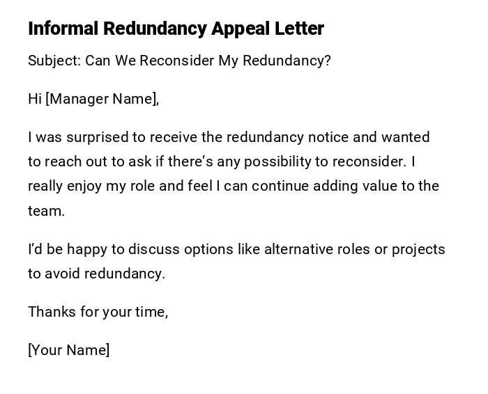 Informal Redundancy Appeal Letter