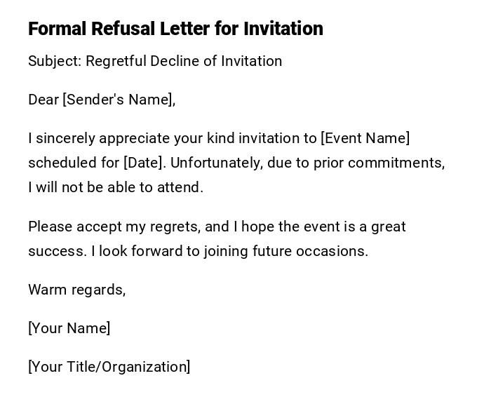 Formal Refusal Letter for Invitation