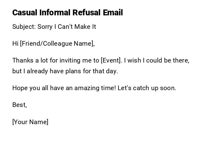 Casual Informal Refusal Email