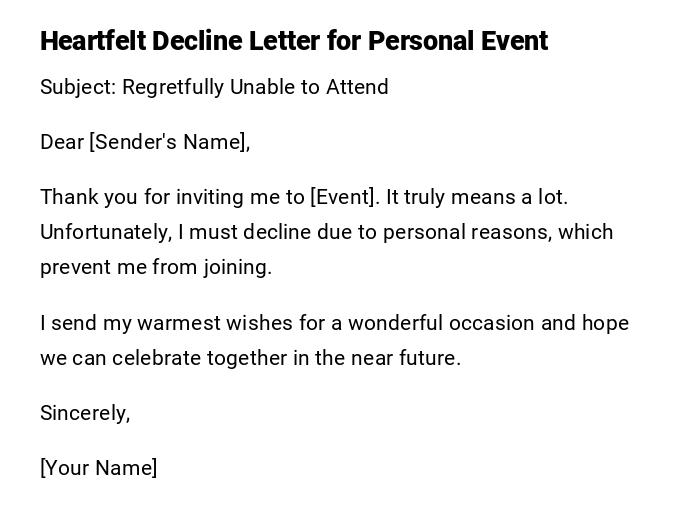 Heartfelt Decline Letter for Personal Event