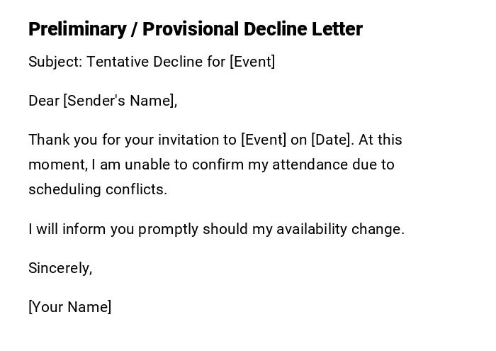 Preliminary / Provisional Decline Letter