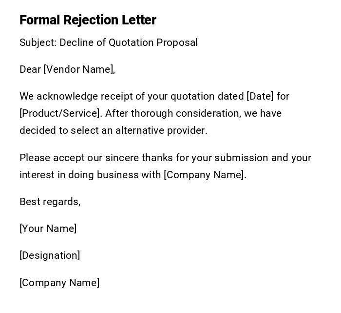 Formal Rejection Letter