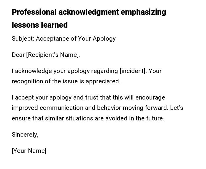 Professional acknowledgment emphasizing lessons learned