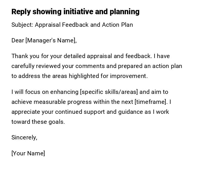Reply showing initiative and planning