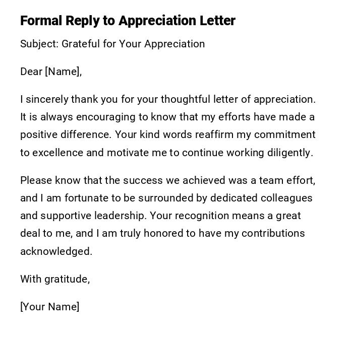 Formal Reply to Appreciation Letter