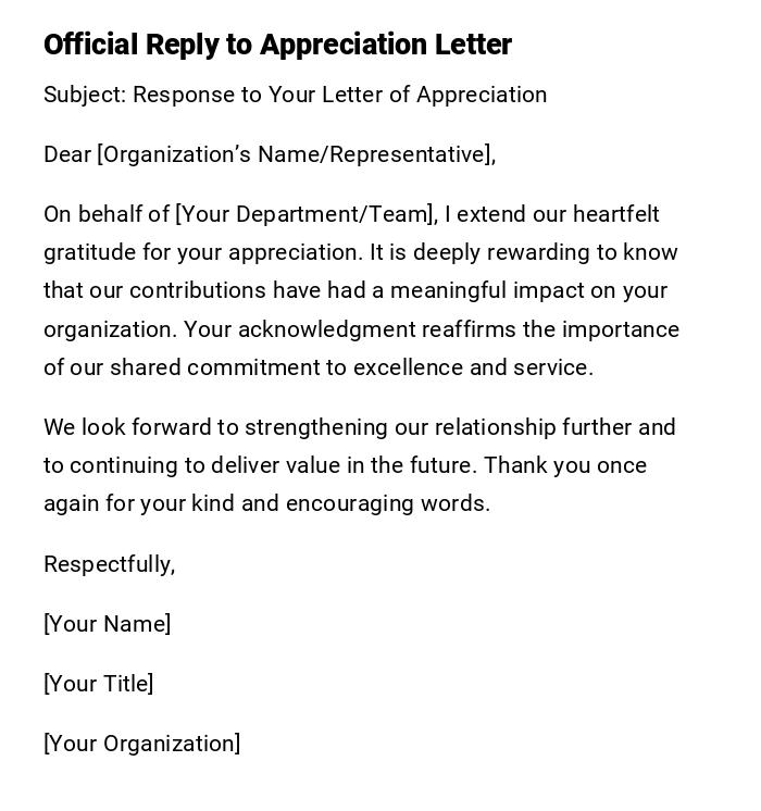 Official Reply to Appreciation Letter
