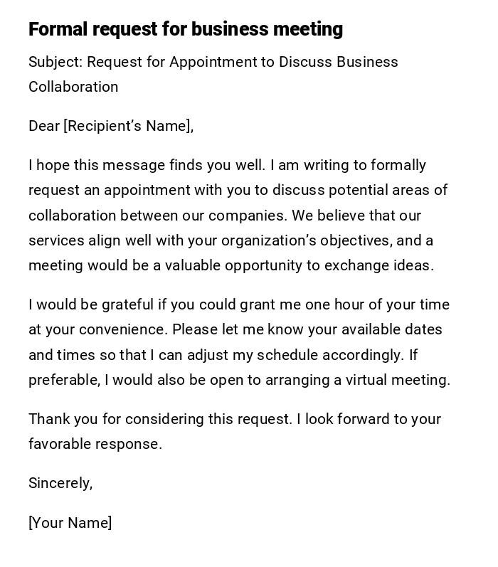 Formal request for business meeting