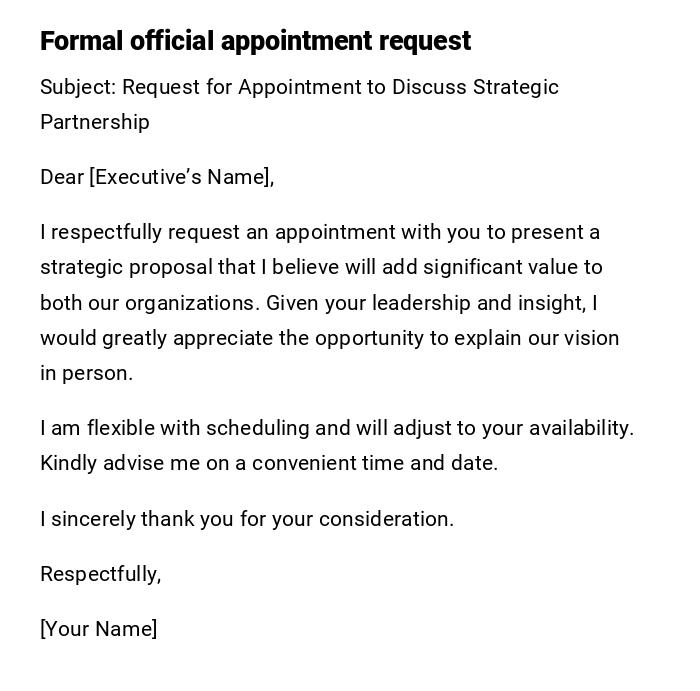 Formal official appointment request