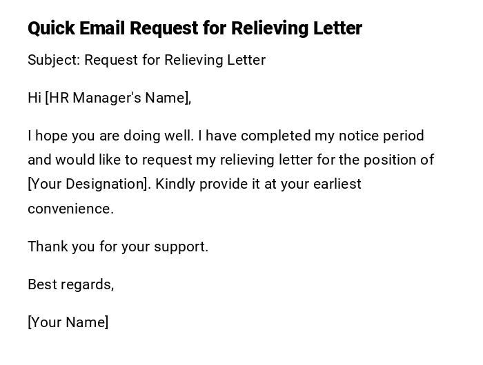 Quick Email Request for Relieving Letter