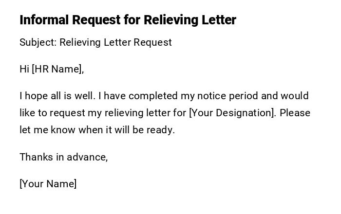 Informal Request for Relieving Letter