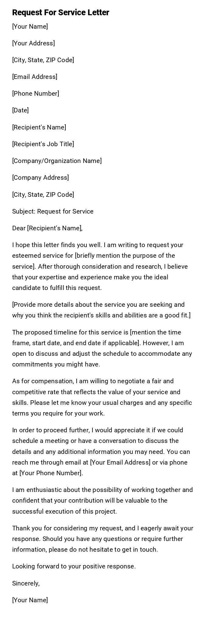Request For Service Letter