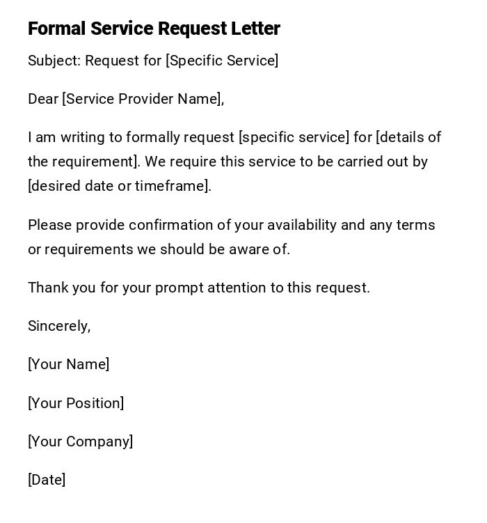 Formal Service Request Letter