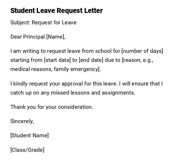 Student Leave Request Letter