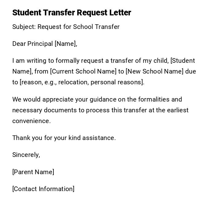 Student Transfer Request Letter