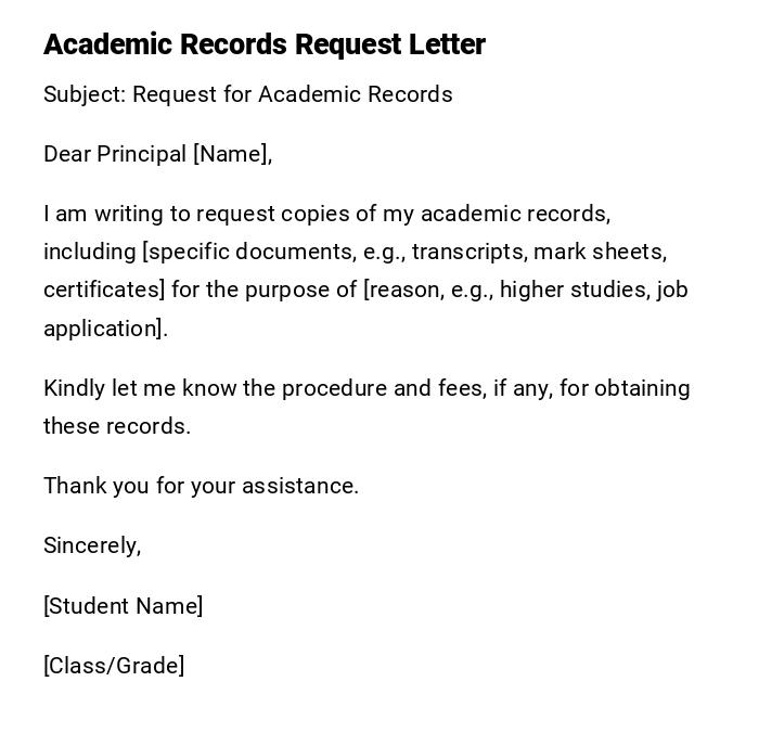 Academic Records Request Letter