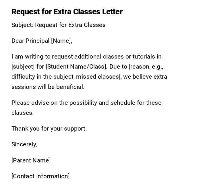 Request for Extra Classes Letter