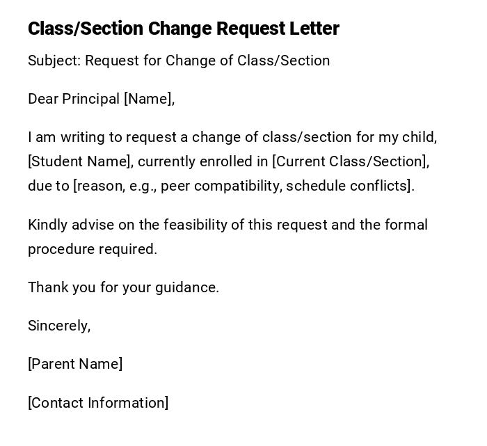 Class/Section Change Request Letter