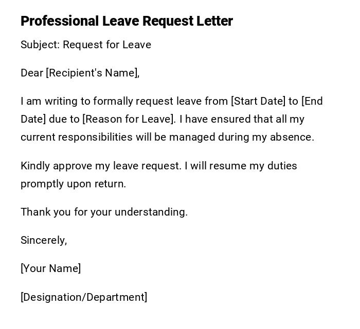 Professional Leave Request Letter
