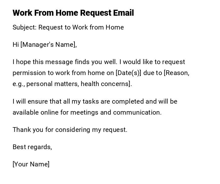 Work From Home Request Email