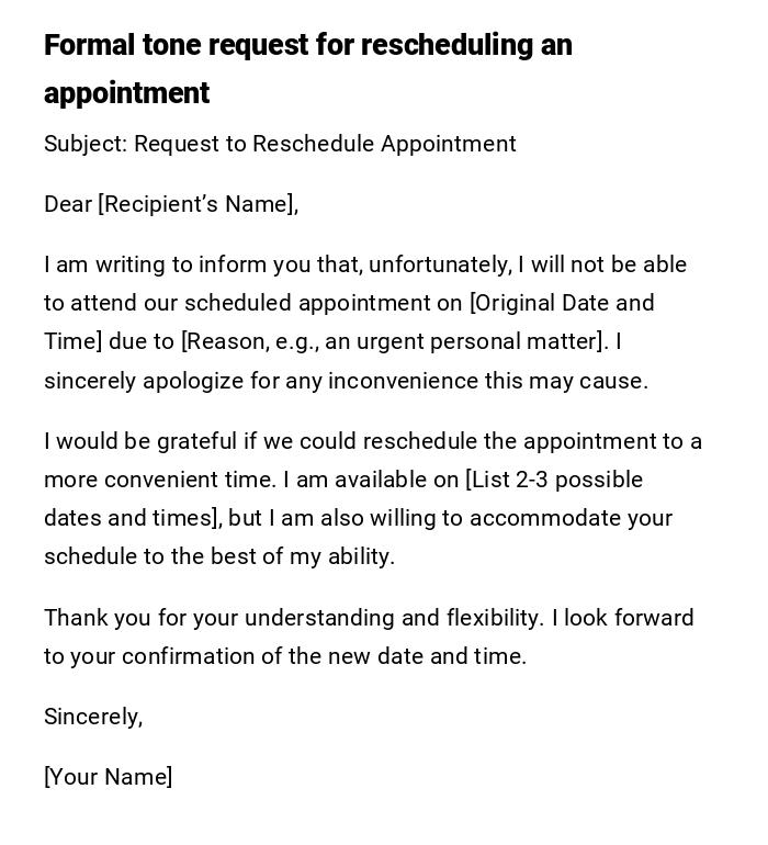 Formal tone request for rescheduling an appointment