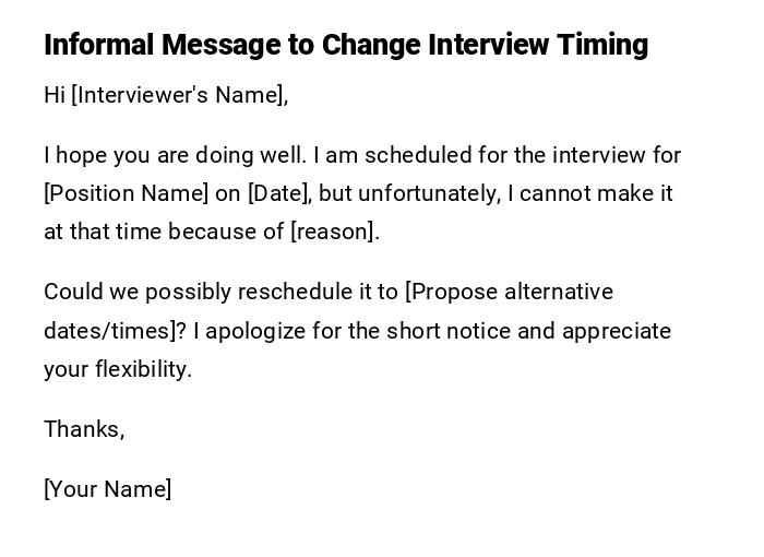 Informal Message to Change Interview Timing