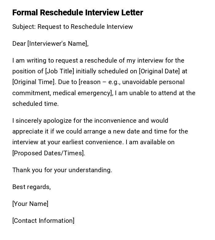 Formal Reschedule Interview Letter
