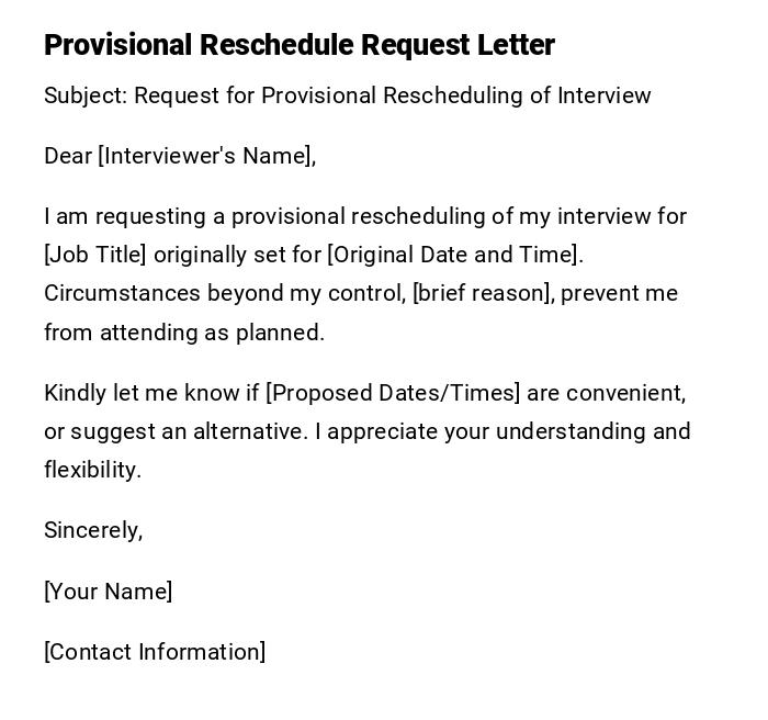 Provisional Reschedule Request Letter