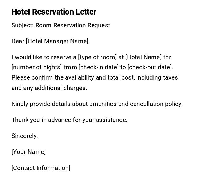 Hotel Reservation Letter