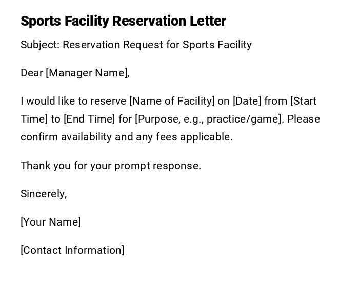 Sports Facility Reservation Letter