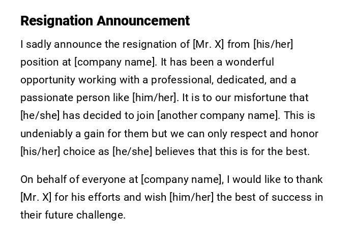 Resignation Announcement Resignation Announcement