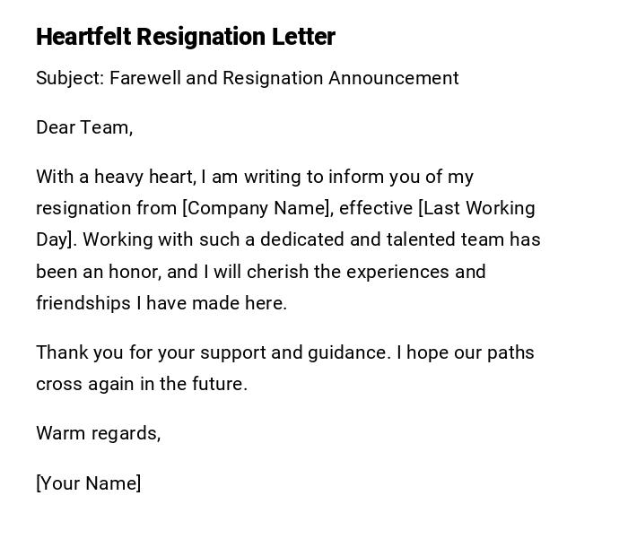 Heartfelt Resignation Letter Heartfelt Resignation Letter