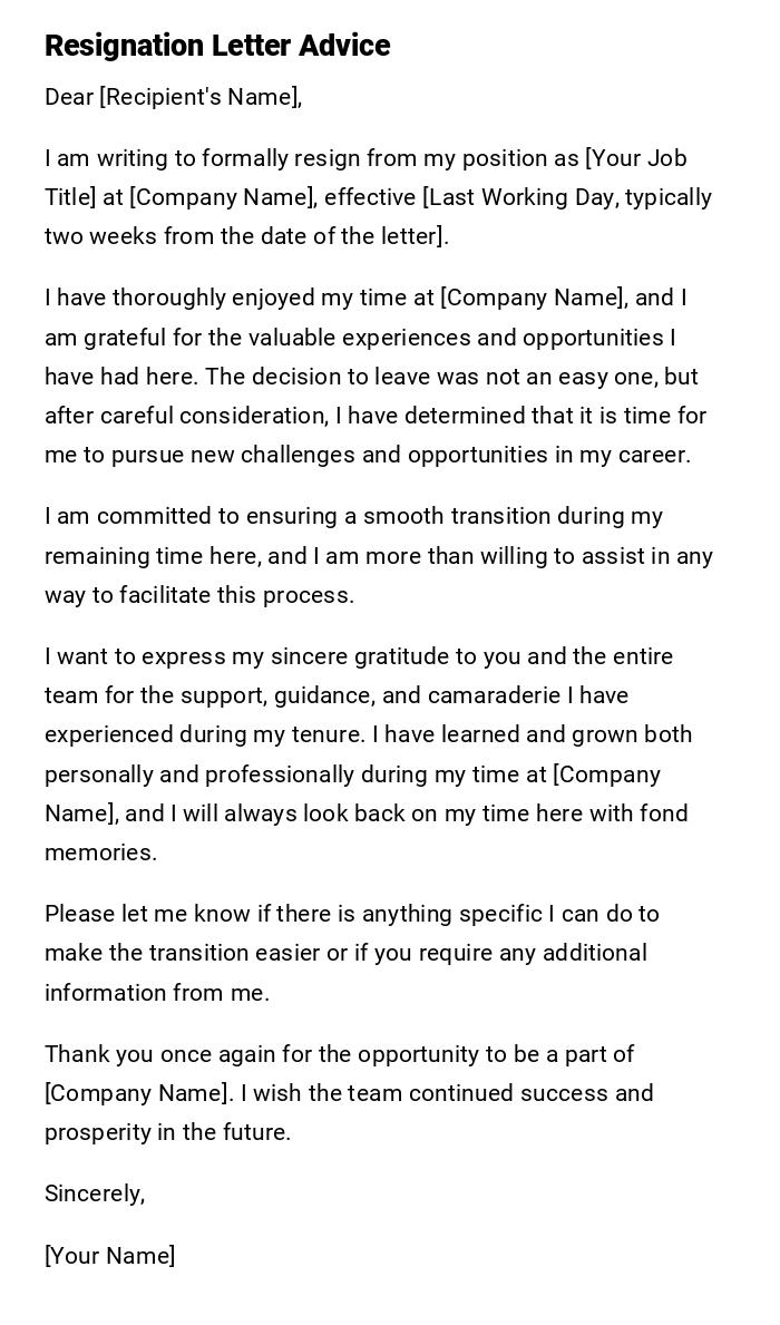 Resignation Letter Advice Resignation Letter Advice