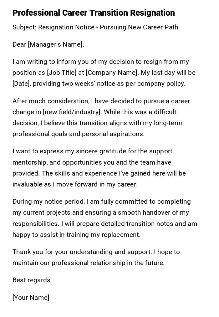 Professional Career Transition Resignation Professional Career Transition Resignation