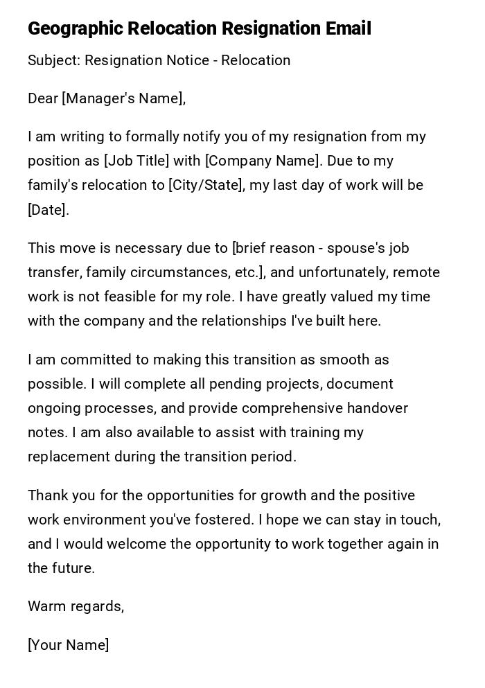 Geographic Relocation Resignation Email Geographic Relocation Resignation Email