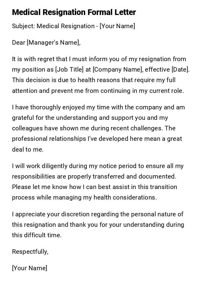Medical Resignation Formal Letter Medical Resignation Formal Letter