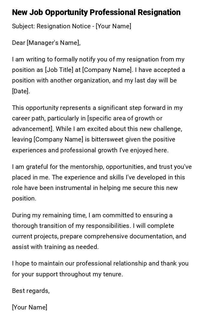 New Job Opportunity Professional Resignation New Job Opportunity Professional Resignation