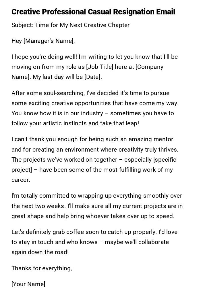Creative Professional Casual Resignation Email Creative Professional Casual Resignation Email