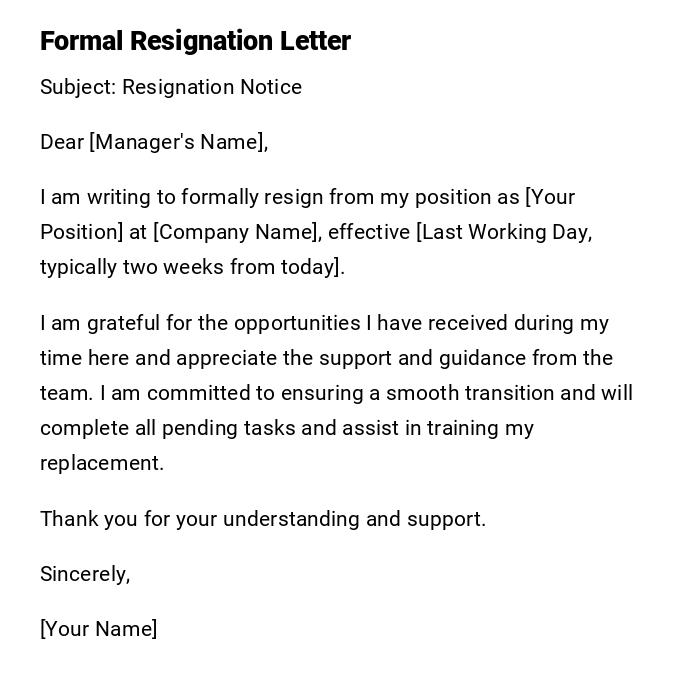 Formal Resignation Letter