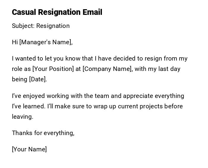 Casual Resignation Email