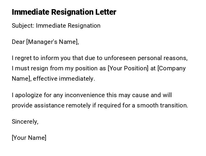 Immediate Resignation Letter