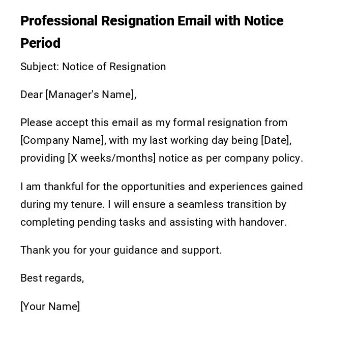 Professional Resignation Email with Notice Period