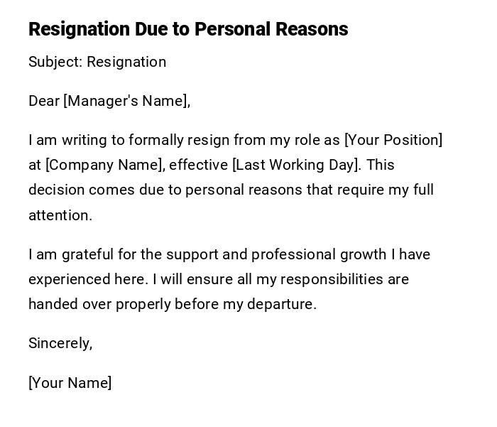 Resignation Due to Personal Reasons