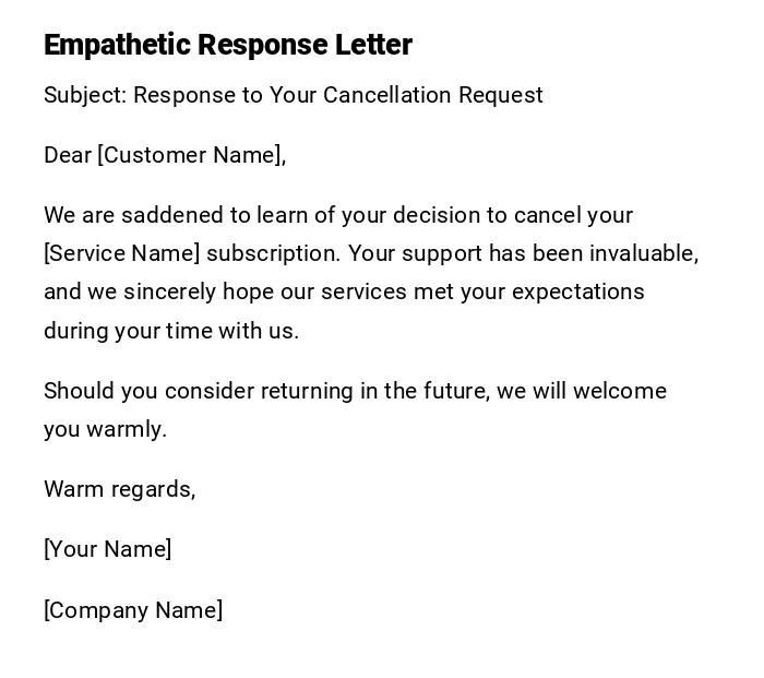 Empathetic Response Letter