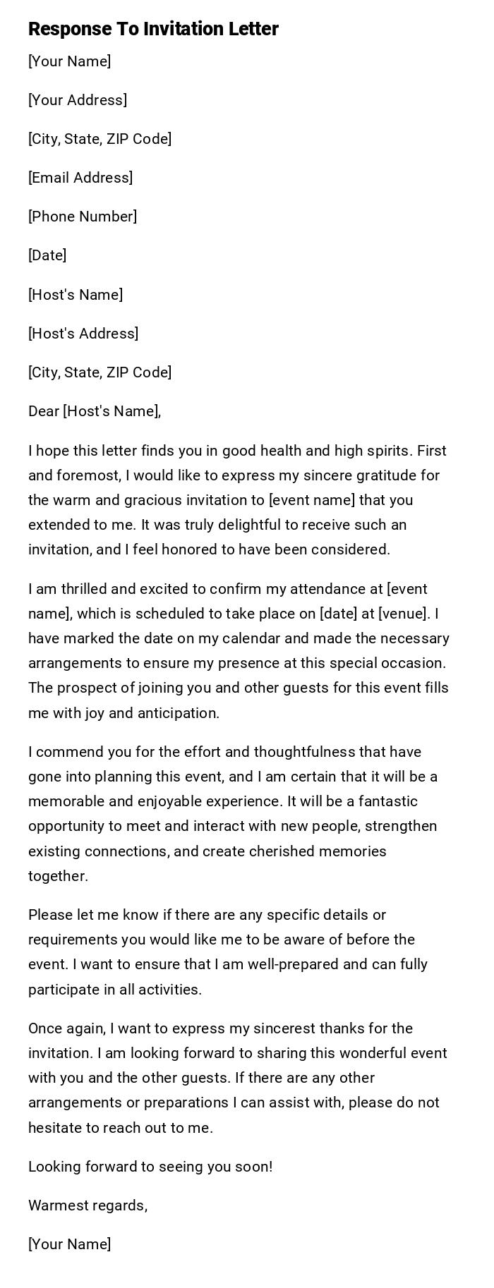 Response To Invitation Letter