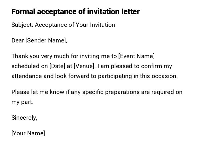 Formal acceptance of invitation letter