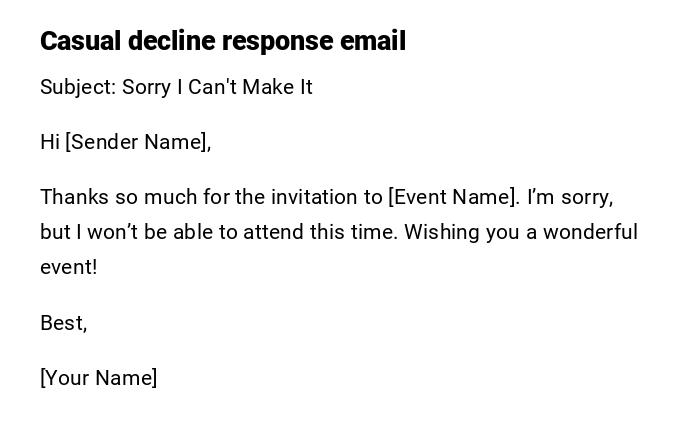 Casual decline response email