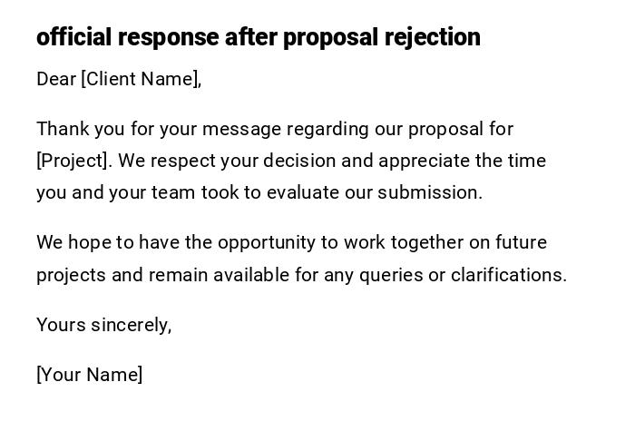 official response after proposal rejection