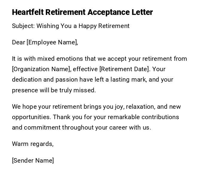 Heartfelt Retirement Acceptance Letter