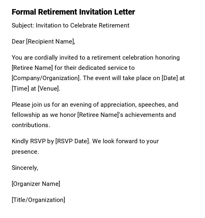 Formal Retirement Invitation Letter