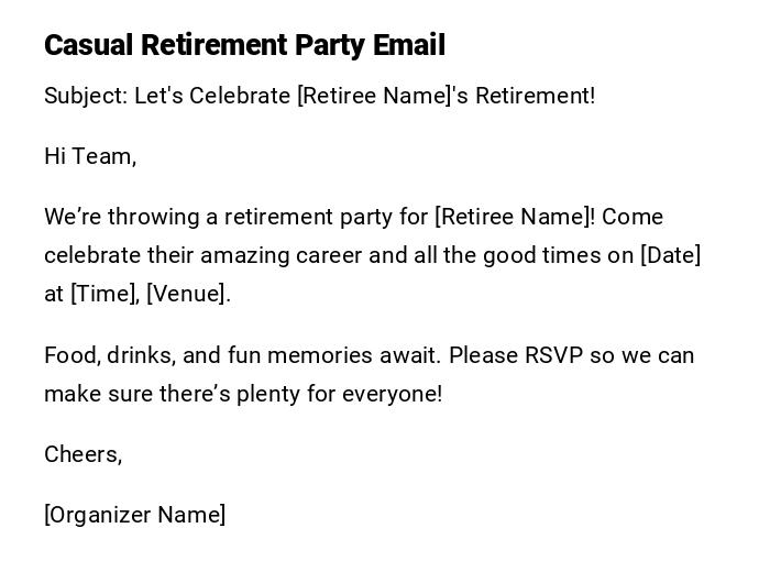 Casual Retirement Party Email